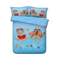 3d lovely animal musicswimming catearth bull dog 4pcs 100cotton bedding twinfullqueenkingsuper king size free shipping