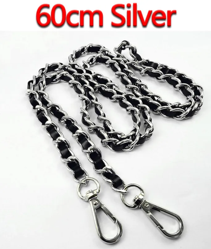 60cm Silver DIY 40 см-140 см черный кожаный кошелек ручки 11 мм Замена Металл золото, серебро, бронза, пистолет черный цепи сумка ремни - Цвет: 60cm Silver