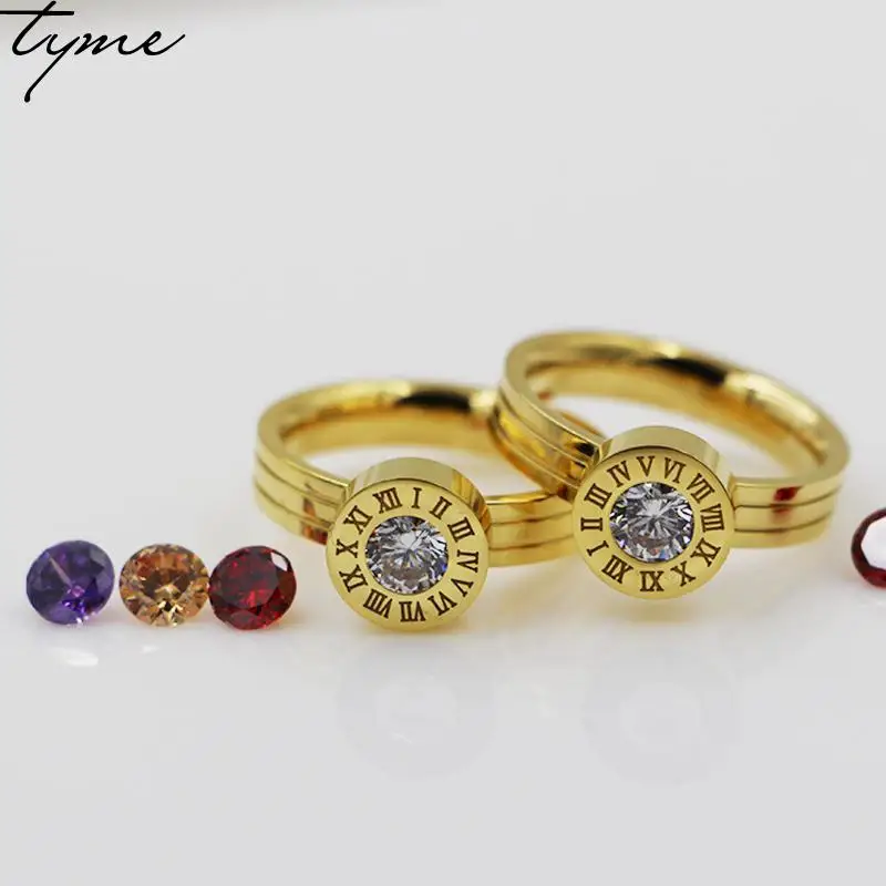 Titanium steel Roman numerals four-color zircon exchange rings Miniature versions 3 color drilling ring love for woman | Украшения и