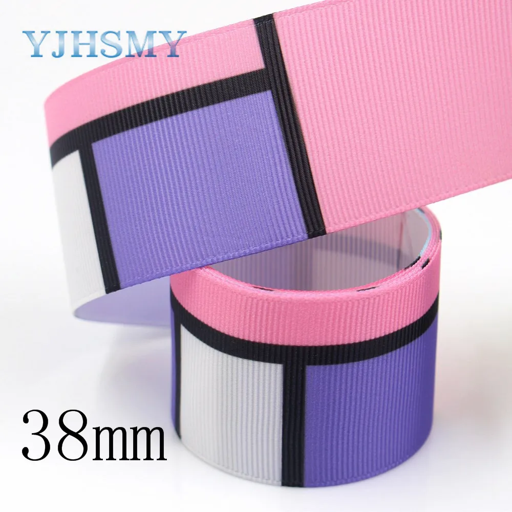 YJHSMY I 19321 685 38 мм/75 мм 10 ярдов геометрические ленты термопечать grosgrain бант колпачок