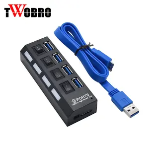 Суперскоростной USB-разветвитель, 4 порта, диагональ 3,0 дюйма, переключатель ВКЛ.ВЫКЛ. + USB-кабель 3,0 для передачи данных для MacBook Air, ноутбуков и ПК