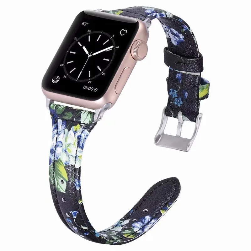 Модный повседневный тонкий ремешок из натуральной кожи для Apple Watch 1 2 3 4 Цветной