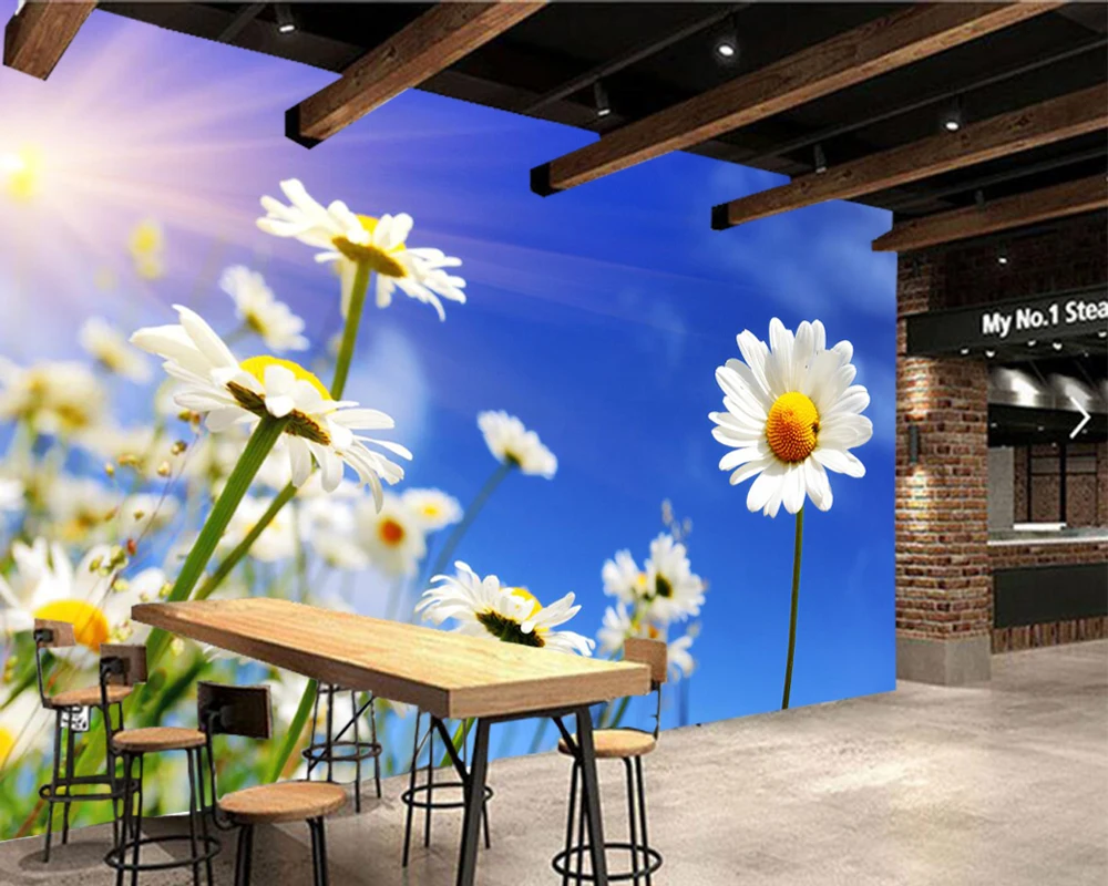 Фотообои Papel de parede ромашки небесные лучи светильник цветы фотообои для гостиной