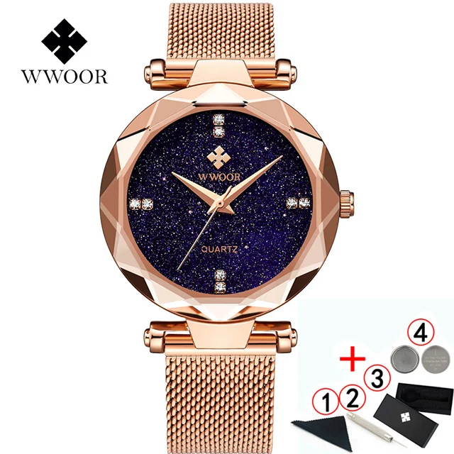 rose-gold-box Женские часы фиолетовый люксовый бренд Алмаз кварцевые женские наручные часы водонепроницаемые женские наручные часы relogio feminino - Color: rose-gold-box