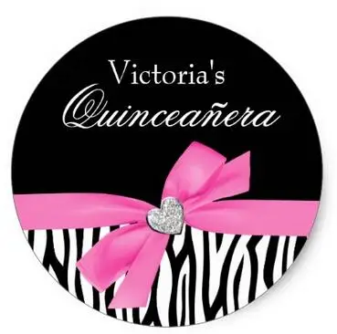 

1.5inch Zebra Pink Bow Diamond Quinceanera Classic Round Sticker