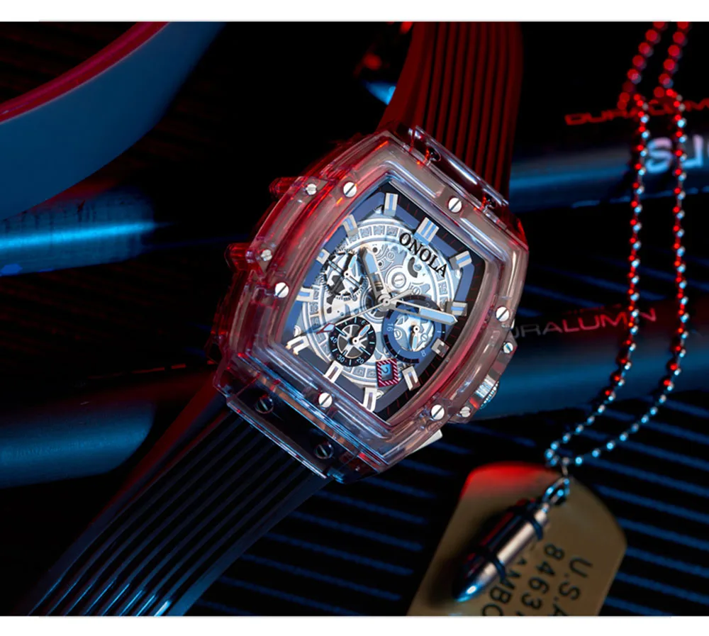 luxury mens wristwatches Transparent quartz waterproof Multifunction man watches square white fashion clocks