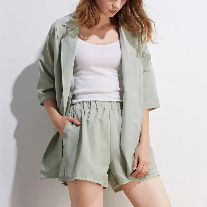 Dropshipping Office Tracksuits Time-limited V-neck Button Pocket 2018 Summer New Fashion Female Elastic Waist 2 Piece Set Women |
