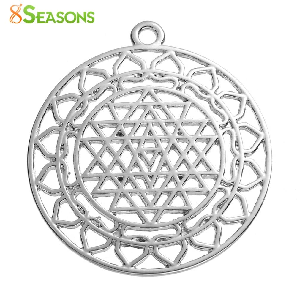 8 сезонов цинковый сплав Sri Yantra медитация Подвески Круглый Серебряный цвет полые