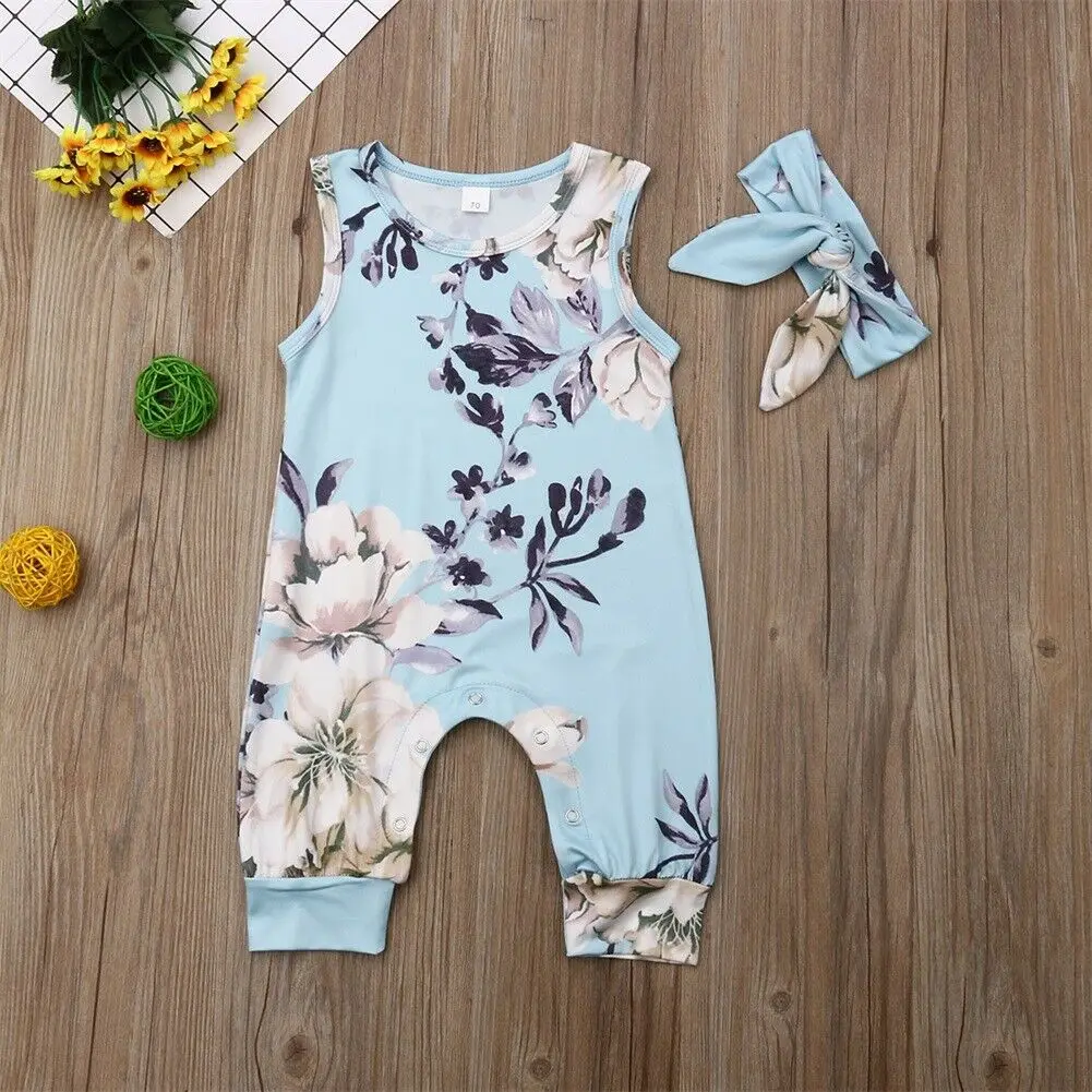 Милый комбинезон без рукавов с цветочной вышивкой для новорожденных девочек от 0