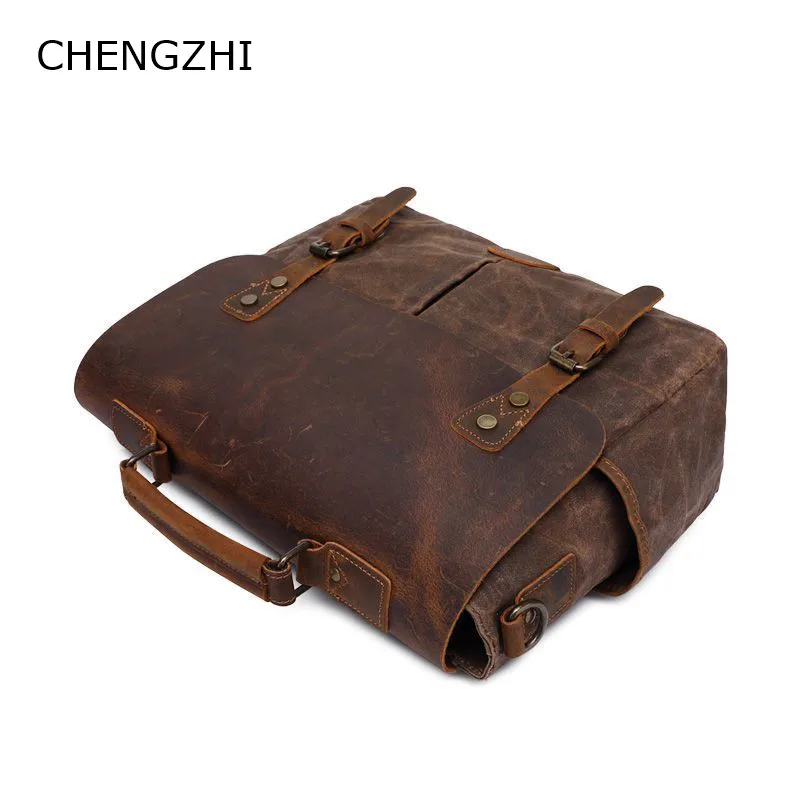 CHENGZHI высококачественный Мужской винтажный кожаный портфель Crazy Horse мессенджер на