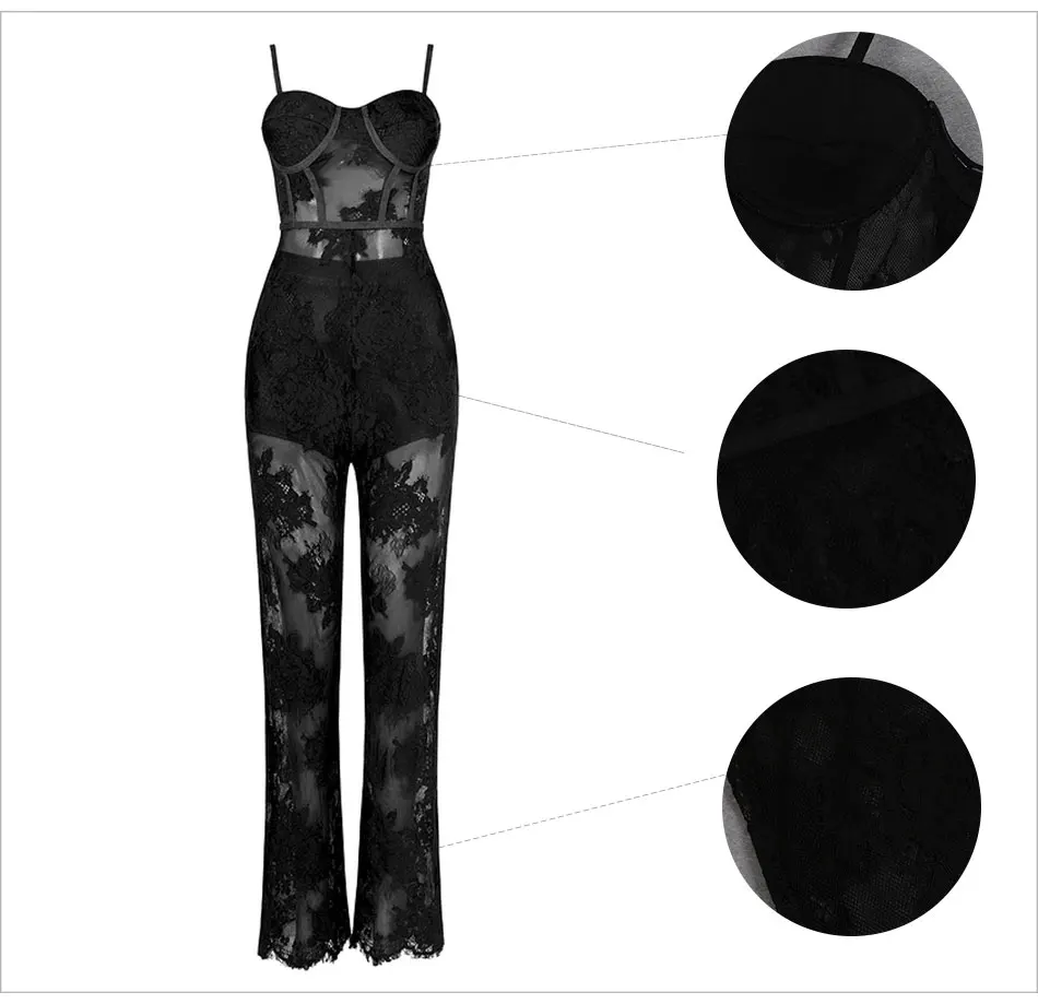 DressBird новые летние женские спортивные костюмы на помочах, Комбинезоны сексуальные спагетти ремень черный хаки Кружева клуб знаменитости боди комбинезон