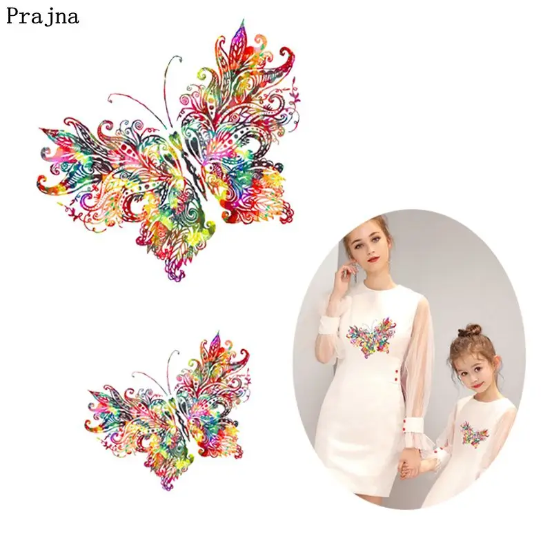 Prajna, комплект из 2 предметов, единорог, Бабочка, железо на теплопередаче, Мультяшные машинки, цветы, стикеры для девочек, железные нашивки, одежда, футболки