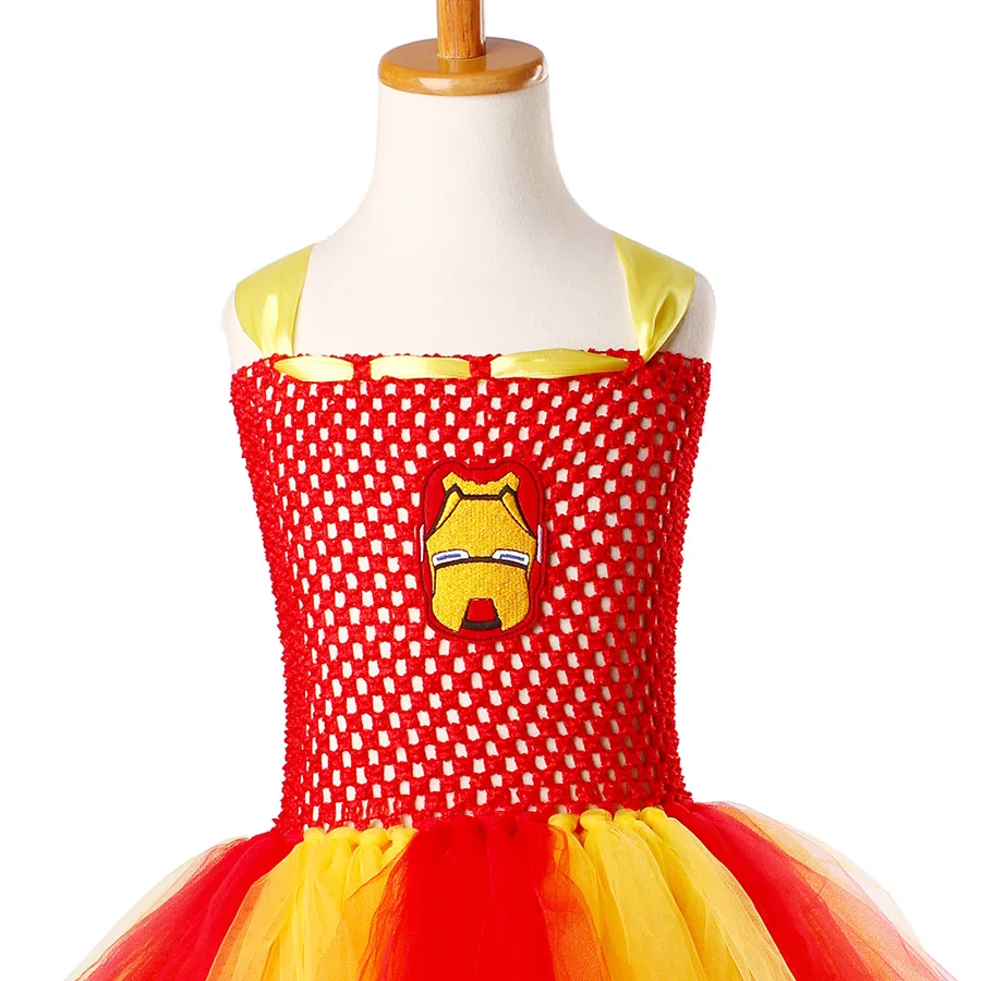 Red &amp Yellow Girls Baby Iron Man Tutu Dress Handmade Kids Superhero Tulle Halloween Birthday Party Prom Costume | Детская одежда и