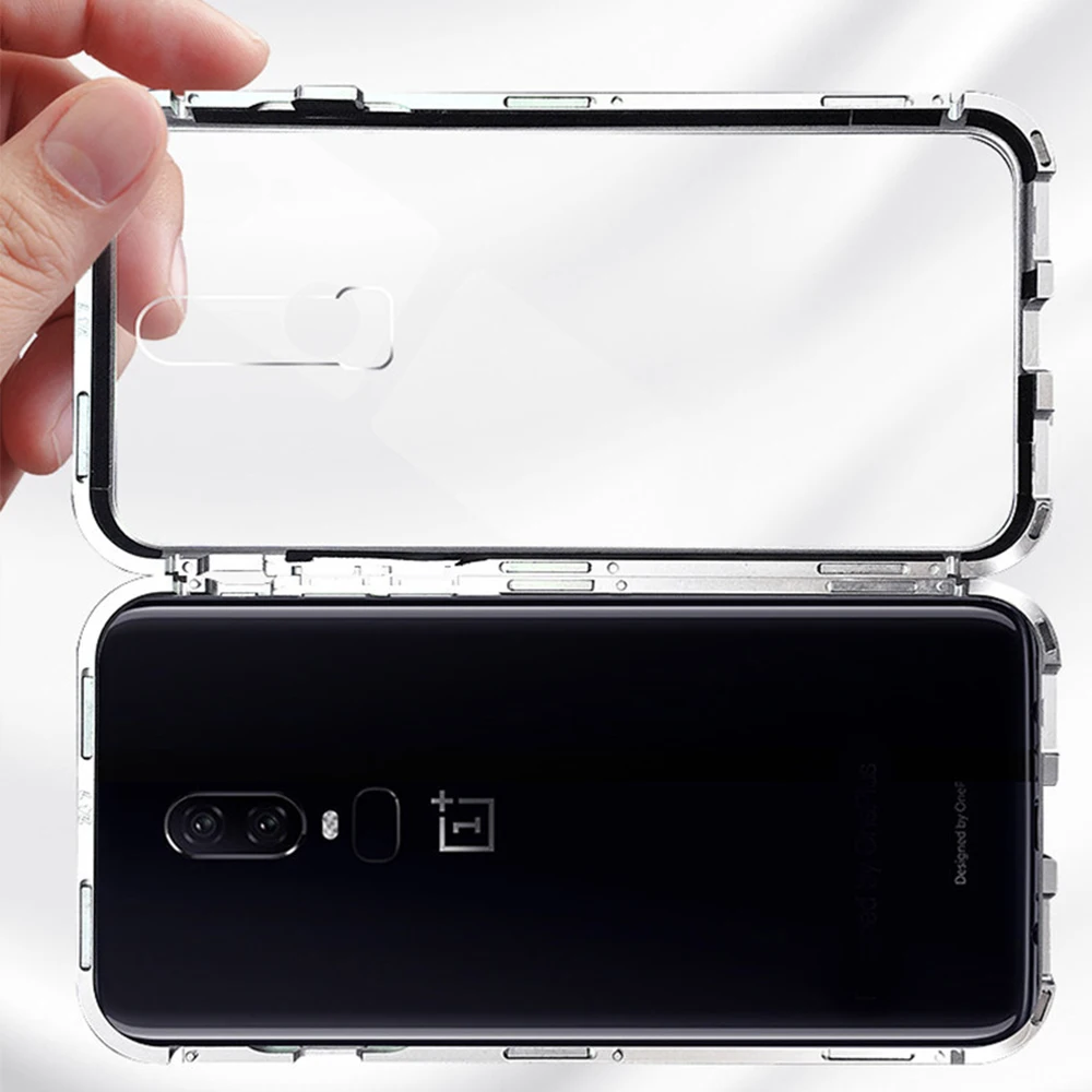 Металлический магнитный чехол для телефона с адсорбцией Oneplus 6 6T 5T стеклянные