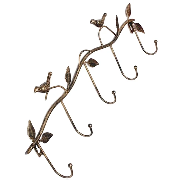 

DSHA New Hot Iron Birds Leaves Hat/Towel/Coat Wall Decor Clothes Hangers Racks With 5 Hooks bronze
