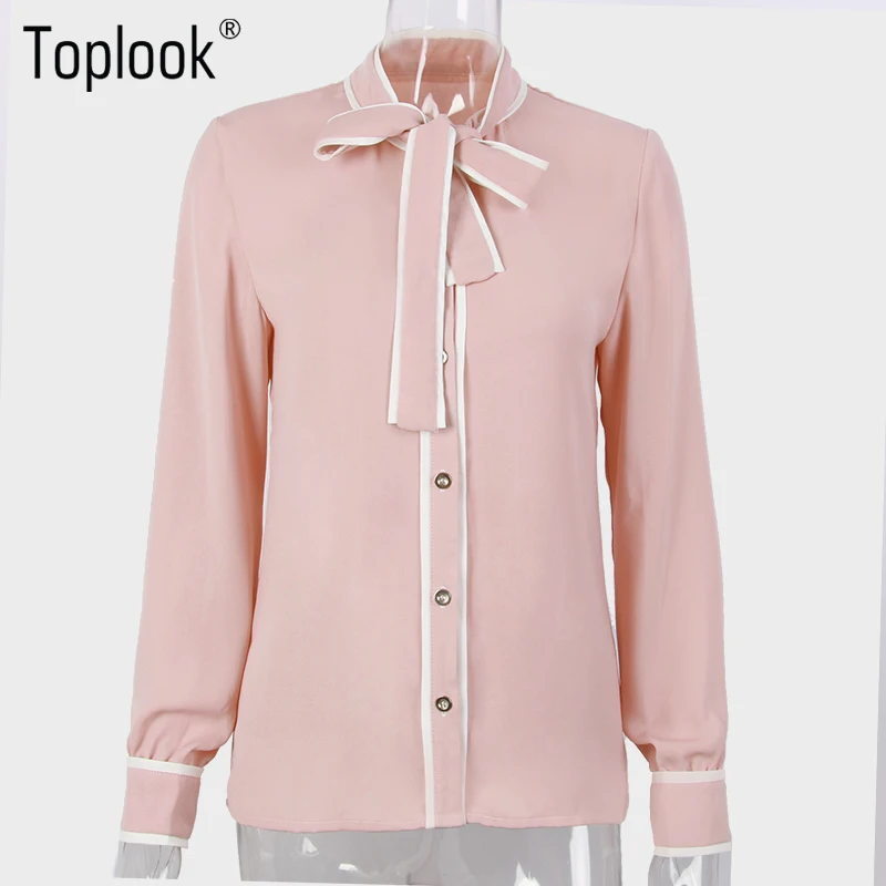 Toplook элегантные розовые женские блузки Топы 2017 новая мода лук с длинным рукавом