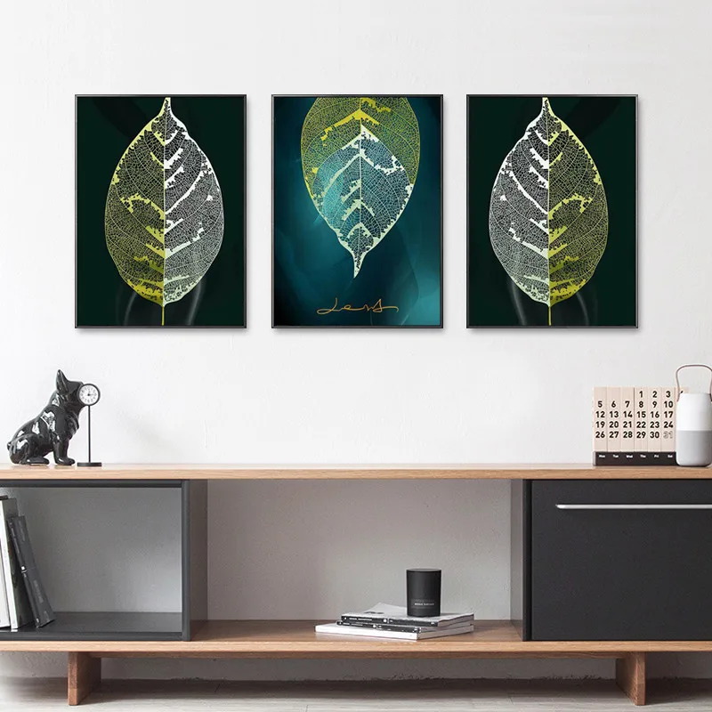 Nordic Creative Natural Leaves Wall Poster Living Room Background Canvas Pictures Green Abstract Plant Painting | Дом и сад