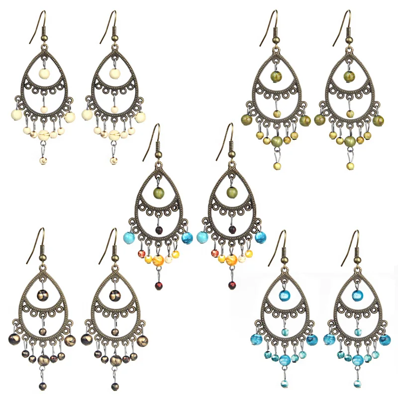 Itugodc Винтаж богемный Стиль Для женщин Длинные висячие серьги этнические капли