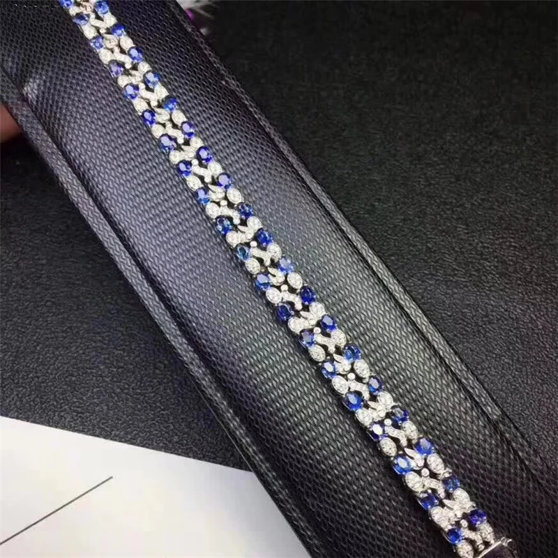 Роскошный натуральный голубой сапфир браслеты для женщин 0.3ct x40pcs высокое качество тонкие натуральные драгоценные камни стерлингового серебра 925#259