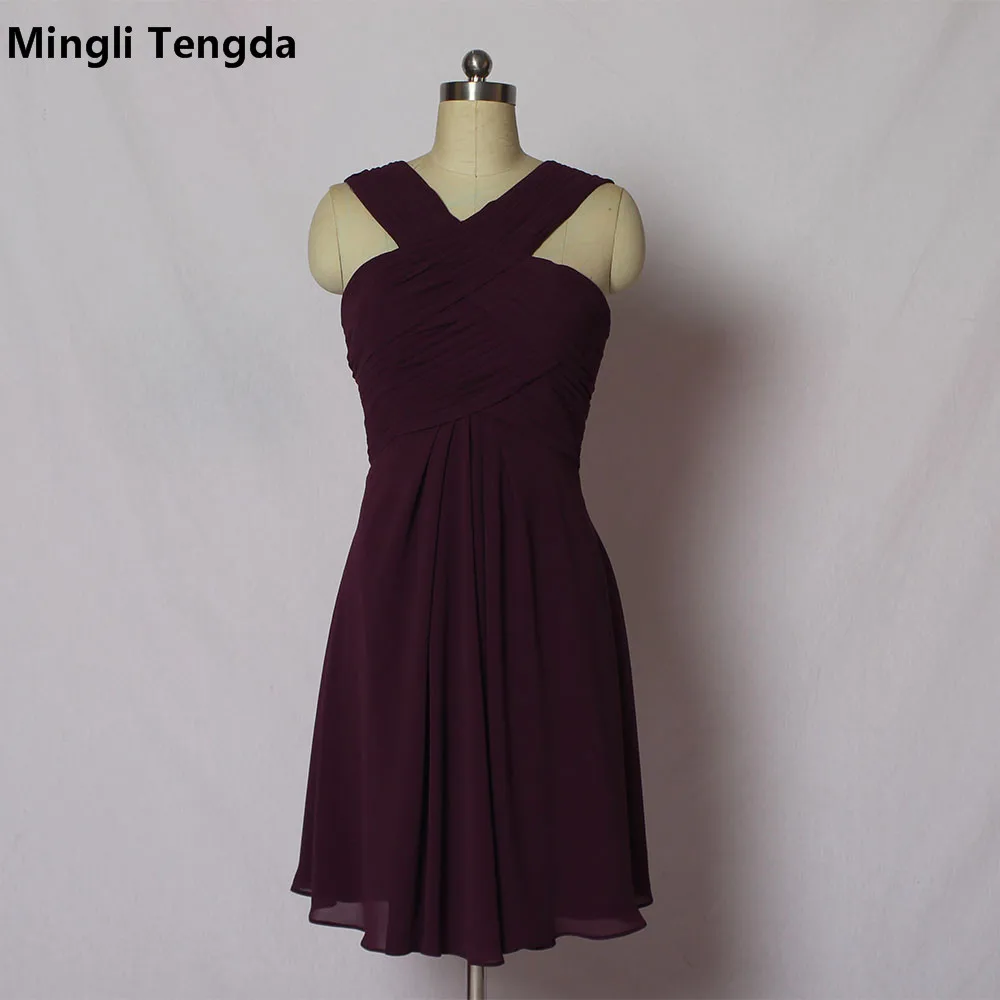 Mingli Tengda Purple/Black Bridesmaid Dresses 2018 Short Halter Dress Backless Chiffon Wedding Party for Women | Свадьбы и торжества
