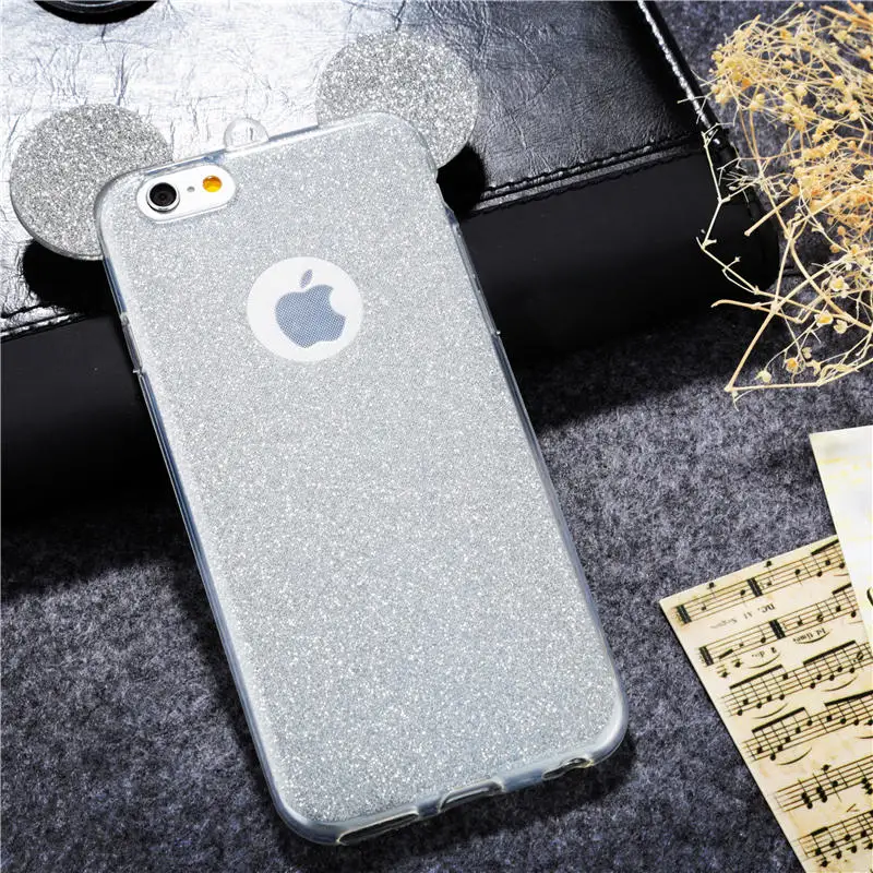Shiny Soft TPU Phone Case For iPhone 6 6S 6Plus 6sPlus Cute 3D Mouse Ears Glitter Powder Gradient Colors Back Cover Hang Rope |