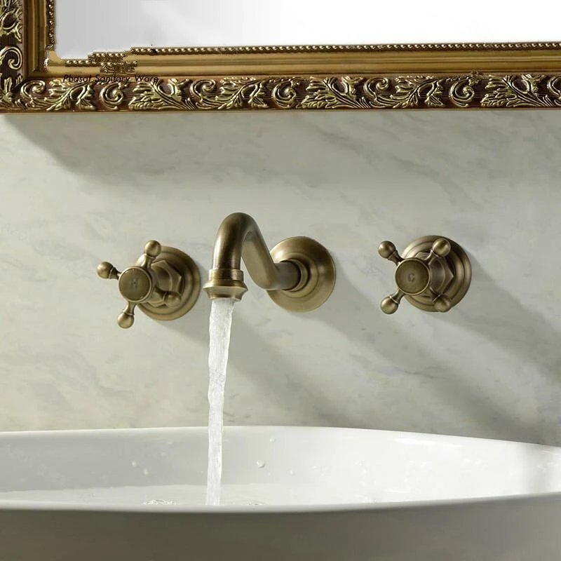 

Wall Sink Faucet Bathroom Basin Water Mixer Hot and Cold Crane Wall Mounted Dual Handle Widespread Faucets EL098