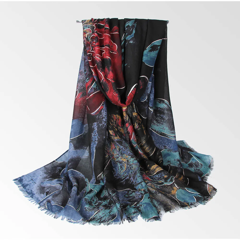 Женские длинные мягкие шарфы FS из хлопка и льна с принтом шали большого размера