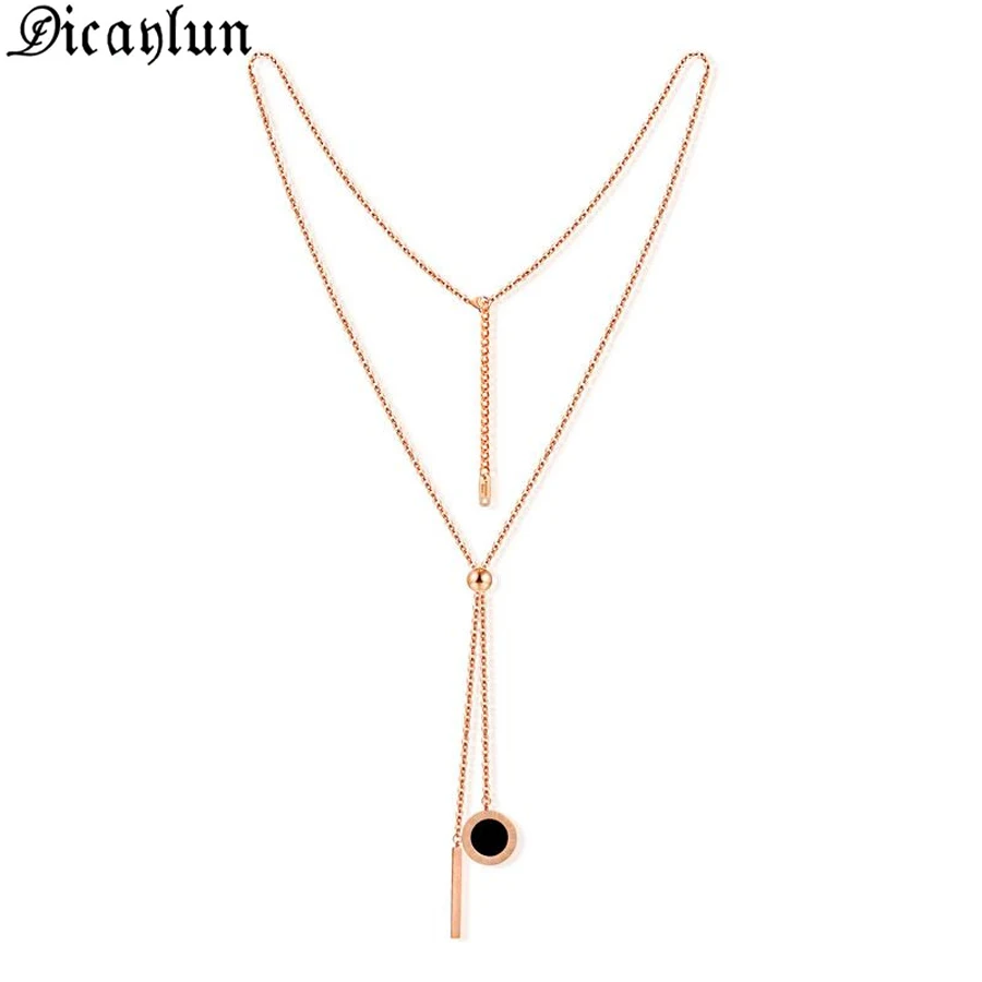 

DICAYLUN цепочка для зимнего свитера женское ожерелье с длинной кисточкой ювелирные изделия розовое золото ожерелье из нержавеющей стали с рим...