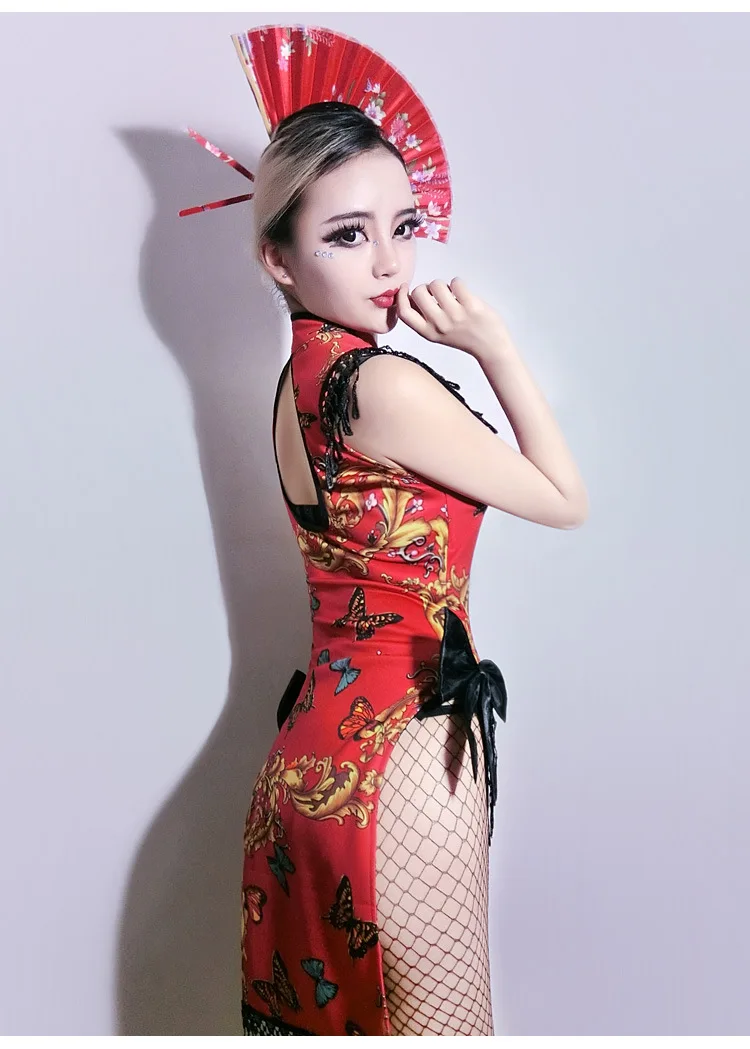 Костюмы для косплея DJ певица Ретро Cheongsam Cos платье бар DS гейши производительность пикантная танцевальная ночной клуб Gogo костюм, SC27