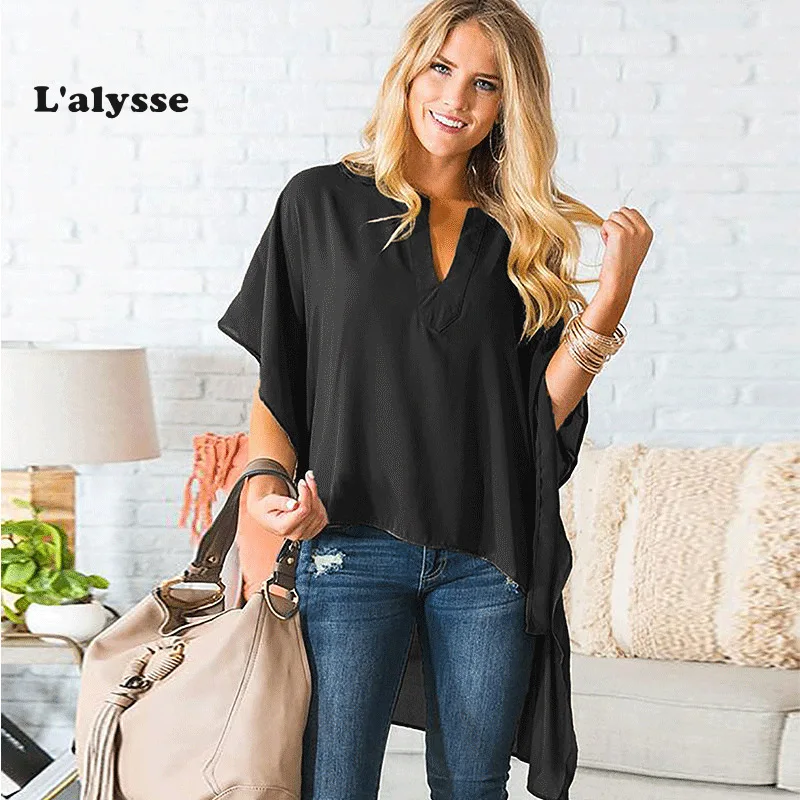 Женская блузка с рукавом летучая мышь LALYSSE шифоновая коротким туника |
