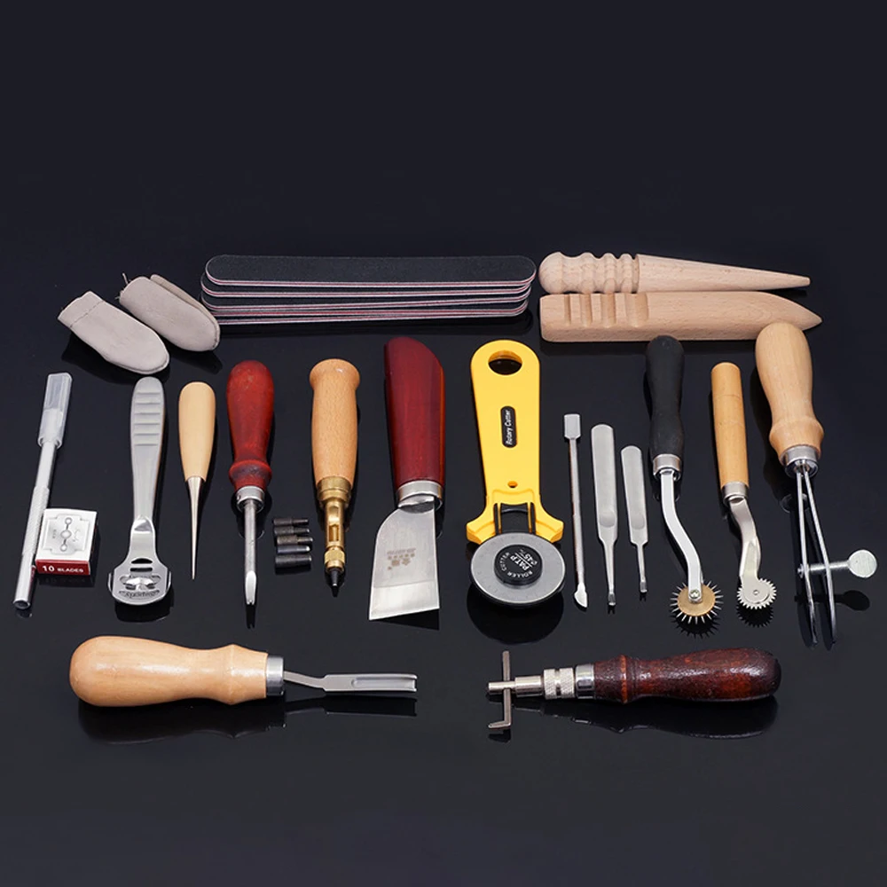 Высокое качество 24 шт. Кожа ремесло набор инструментов ручной Leathercraft аксессуары