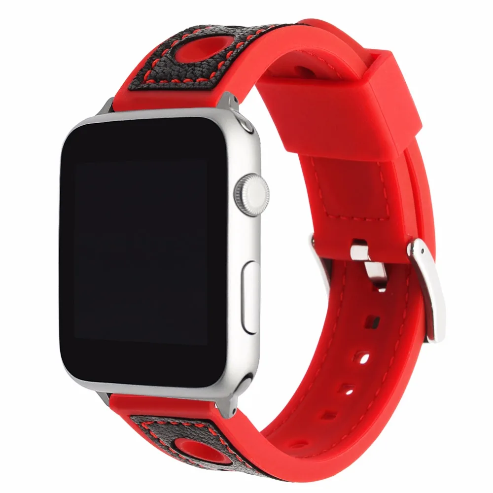 Genuine Leather &amp Silicone Watchband for iWatch Apple Watch 38mm 40mm 42mm 44mm Series 5 4 3 2 1 Rubber Band Steel Clasp Strap | Наручные