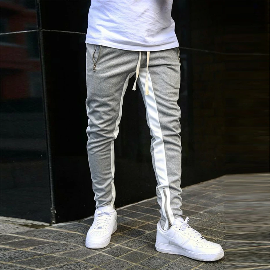 Stripe Joggers Штаны Для мужчин осень Повседневное спортивные штаны мужские туфли до лодыжки на молнии Узкие брюки одежда в стиле хип-хоп WG314