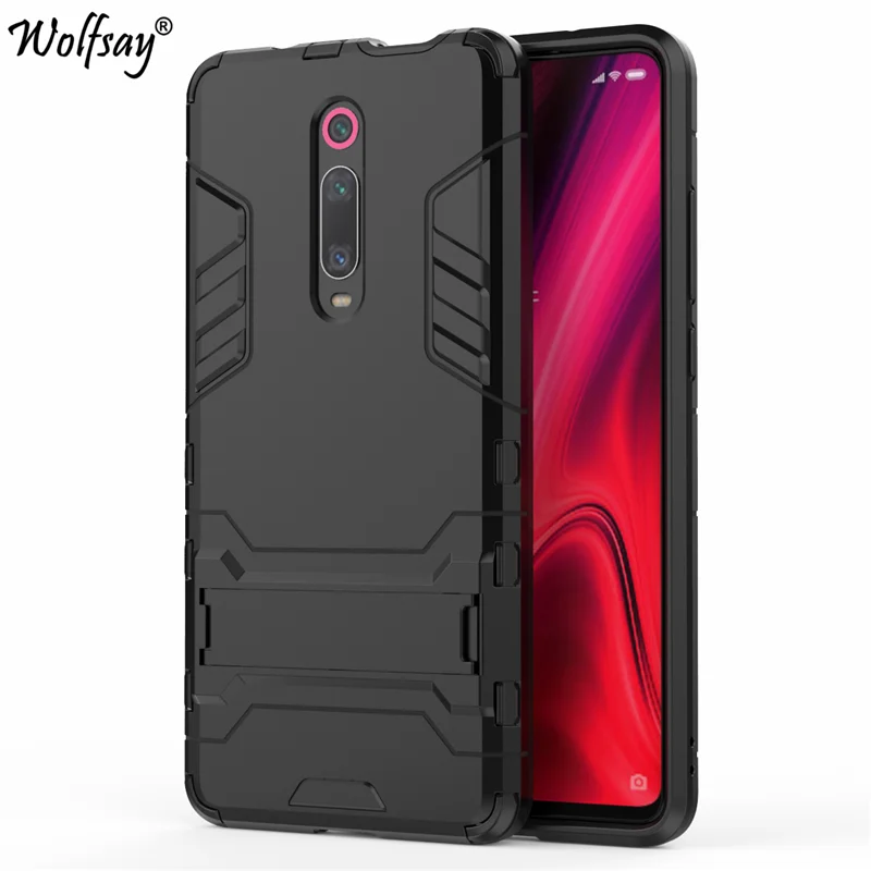 DarkBlack Cover Xiaomi Mi 9T Case 6.39" Shockproof Hybrid Stand Silicone Armor Back Case For Xiaomi Mi 9T Cover Case on Xiaomi Mi9T Mi 9 T - Цвет: DarkBlack