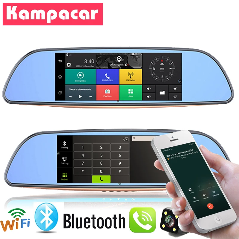 Kampacar привод регистратор авто видео рекордер для автомобилей Android 3g gps Автомобильный видеорегистратор Wifi Bluetooth зеркало заднего вида с камерой два видеорегистратора