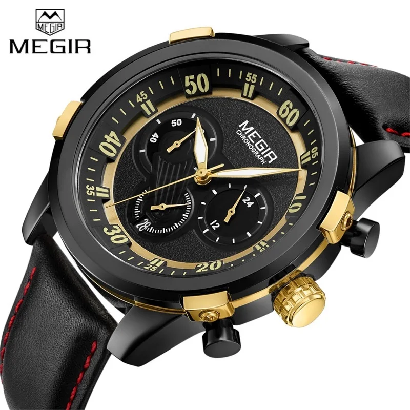 Часы MEGIR мужские спортивные повседневные кварцевые с кожаным ремешком|wristwatch