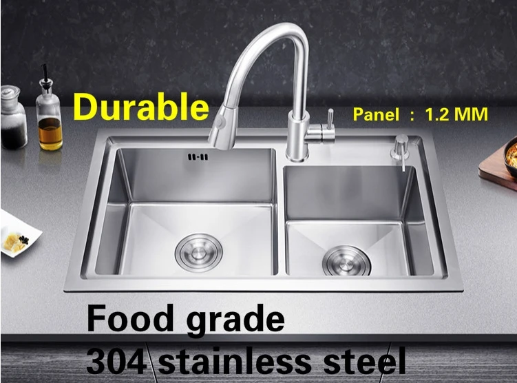 Free shipping Apartment big kitchen manual sink double groove do the dishes 304 stainless steel high quality hot sell 82x45 CM |