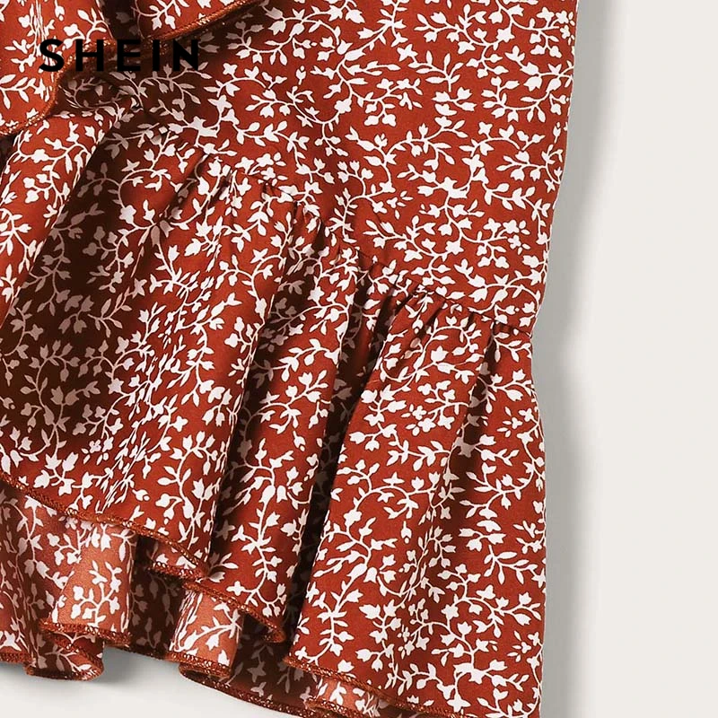 SHEIN Модный летний женский комплект из двух предметов: топ с открытыми плечами и юбка с рюшами