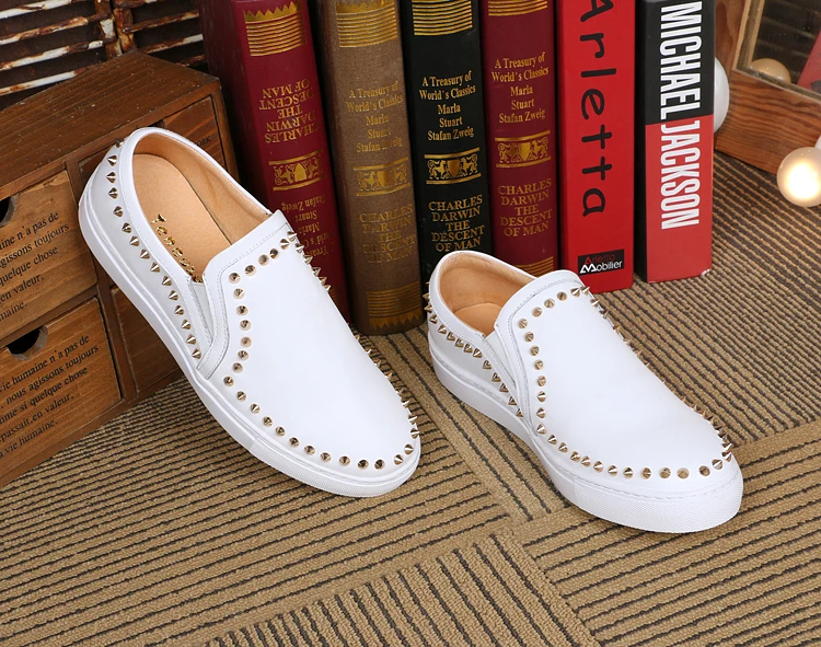 Мужская Мода Золотые Заклепки Обувь Натуральной Кожи Заостренными Спайк