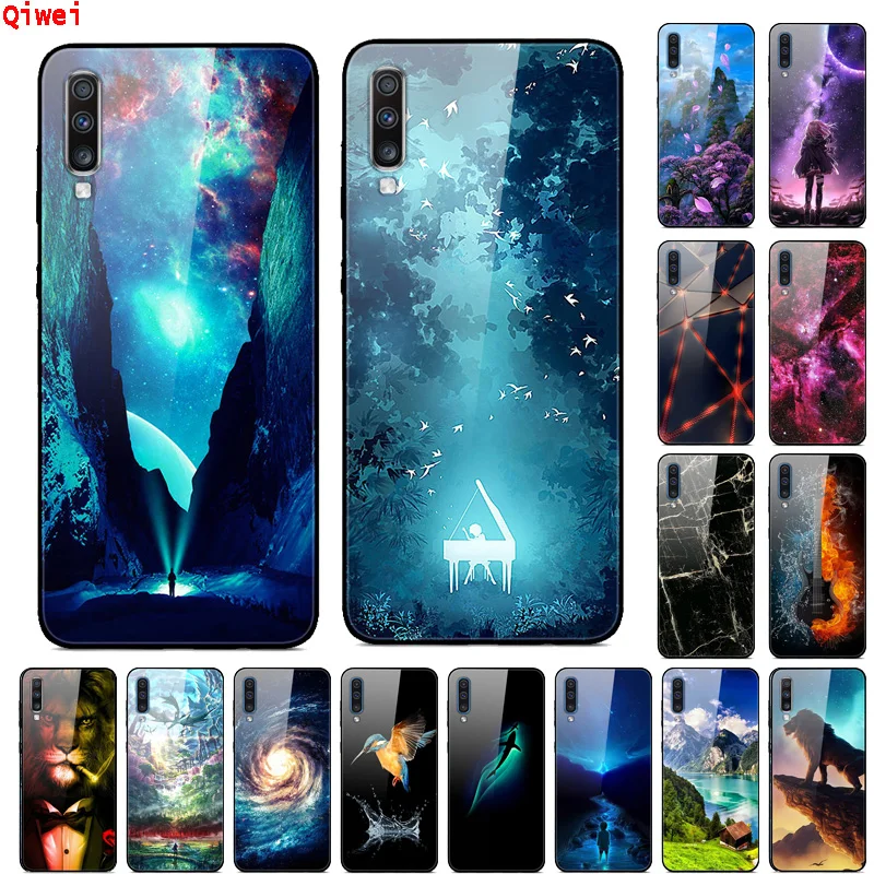 Чехол для Samsung A70 2019 чехол из закаленного стекла Жесткий Galaxy силиконовый бампер