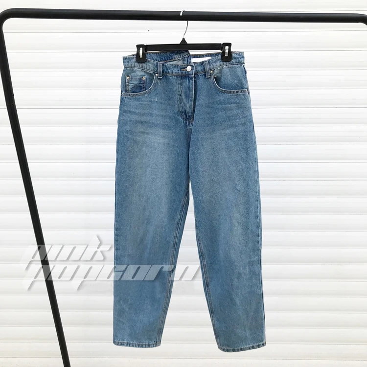 Для женщин Асимметричная талия джинсы ретро улица высокая талия брюки для девочек мотобрюки новые джинсы
