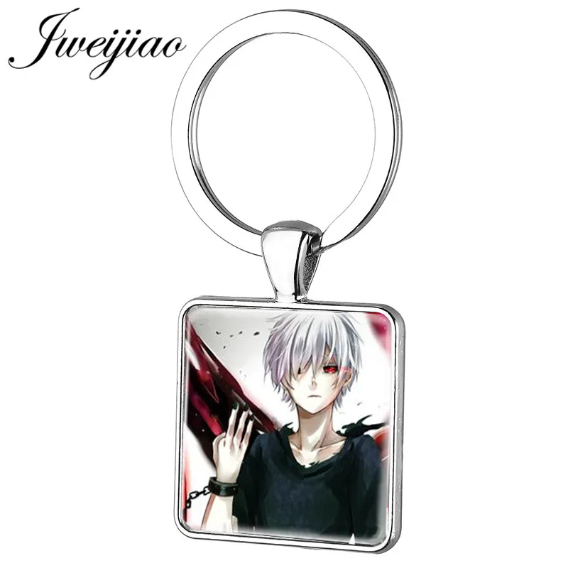 

JWEIJIAO Hot 2018 Japan Anime Tokyo Ghoul Keychain Custom Images Glass Cabochon Dome Square Pendant Keyrings QF270