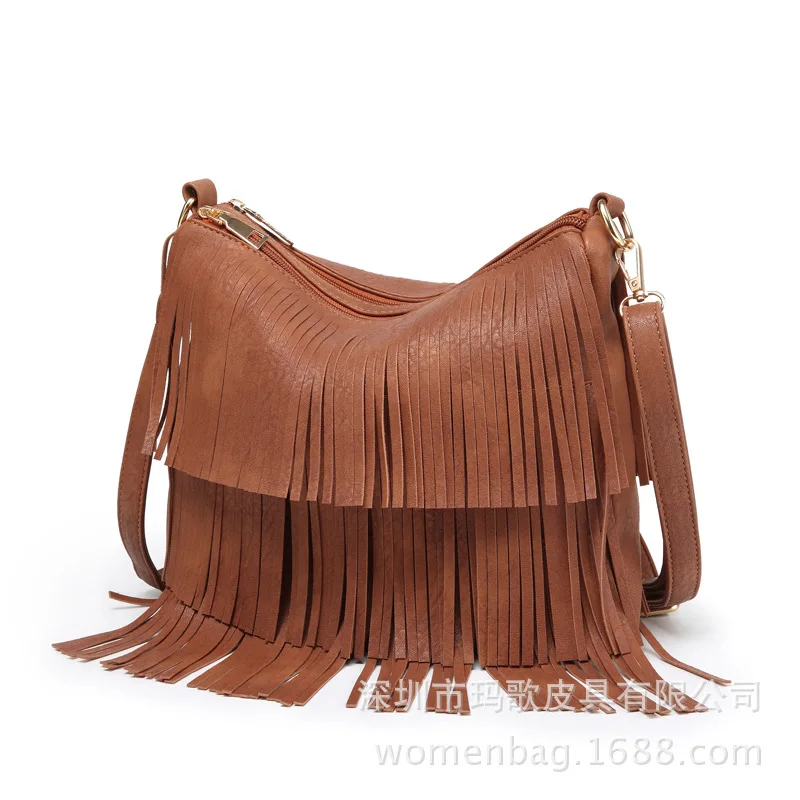Модная Хиппи Бахрома Кисточкой Маленькая женская веганская кожаная сумка Бохо