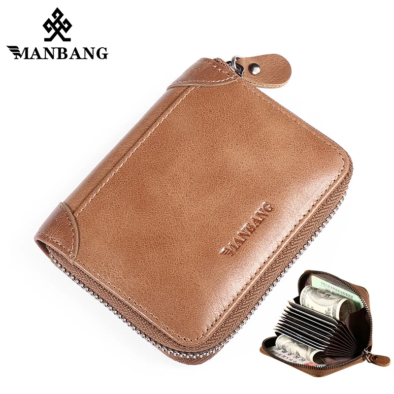 Мужской карт-Холдер ManBang кошелек из натуральной кожи с защитой от радиочастотной
