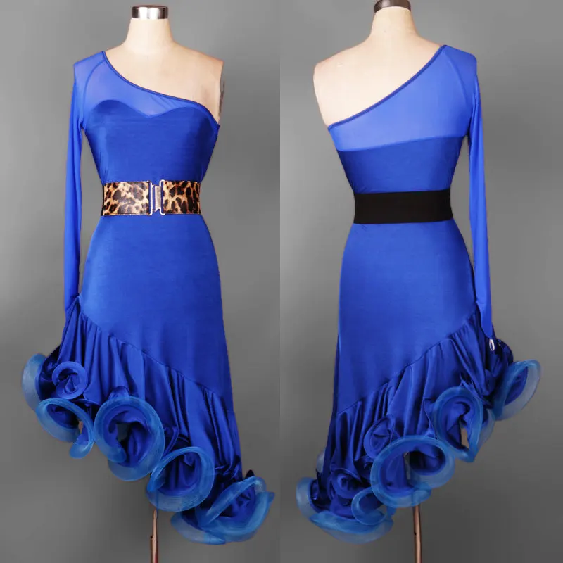 Blue with belt Взрослый/ребенок Костюмы для латиноамериканских танцев платье для танцев Для женщин/Обувь для девочек черный/синий/красный/фиолетовый/розовый Enfeites пункт кварто S-XXL платье для танцев es с бахромой - Цвет: Blue with belt