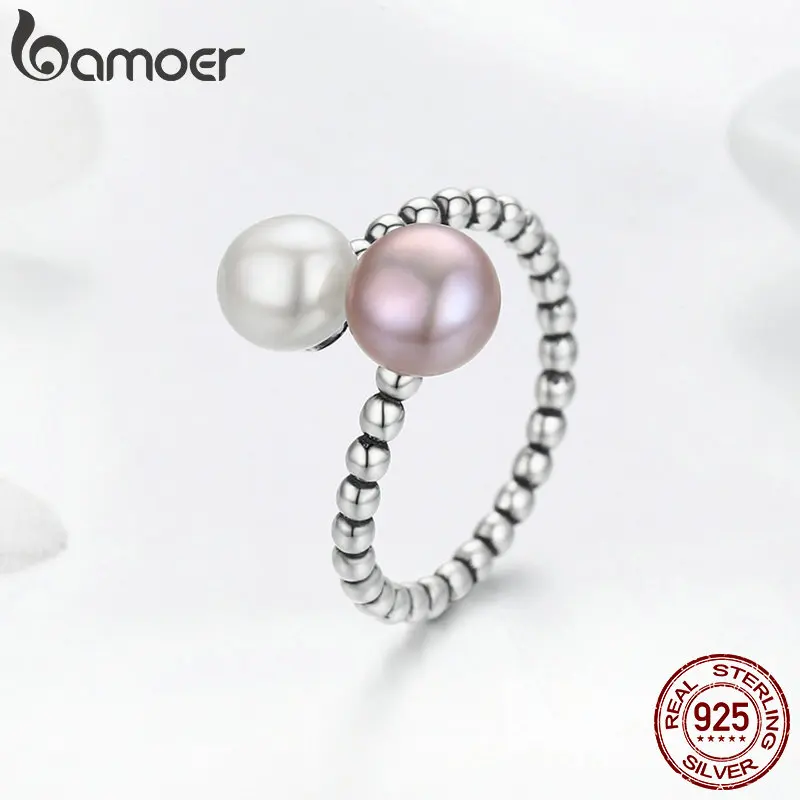 BAMOER Новое 925 пробы Серебряное пресноводное жемчужное женское кольцо для женщин обручальное Ювелирное Украшение регулируемое кольцо S925 SCR235