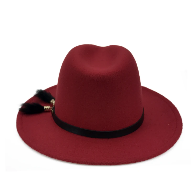 Шляпа Женская фетровая с широкими полями изысканная Федора кисточками из