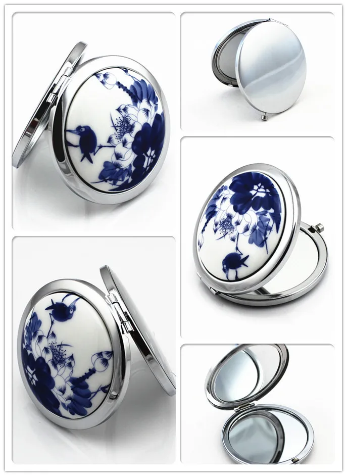 100 шт./лот настоящее голубое и белое керамическое складное зеркало двустороннее
