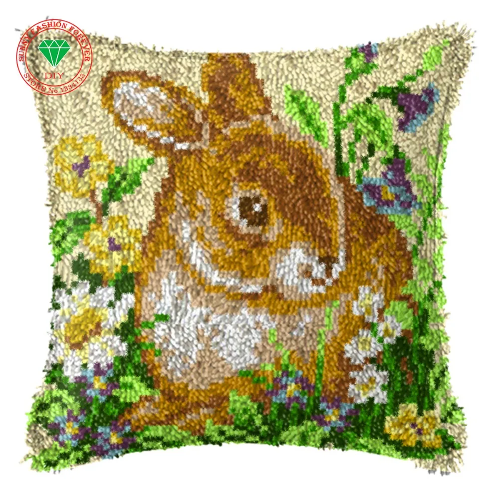 

Rabbit Picture Needlework Pillowcase Latch hook rug kits back cushion Diy Carpet embroidery cross stitch thread embroidery kit
