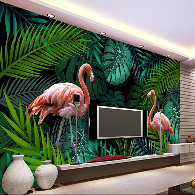 Custom Mural 3D Wallpaper European Hand-painted Tropical Rainforest Flamingo Pastoral Living Room Sofa Background Wall Painting